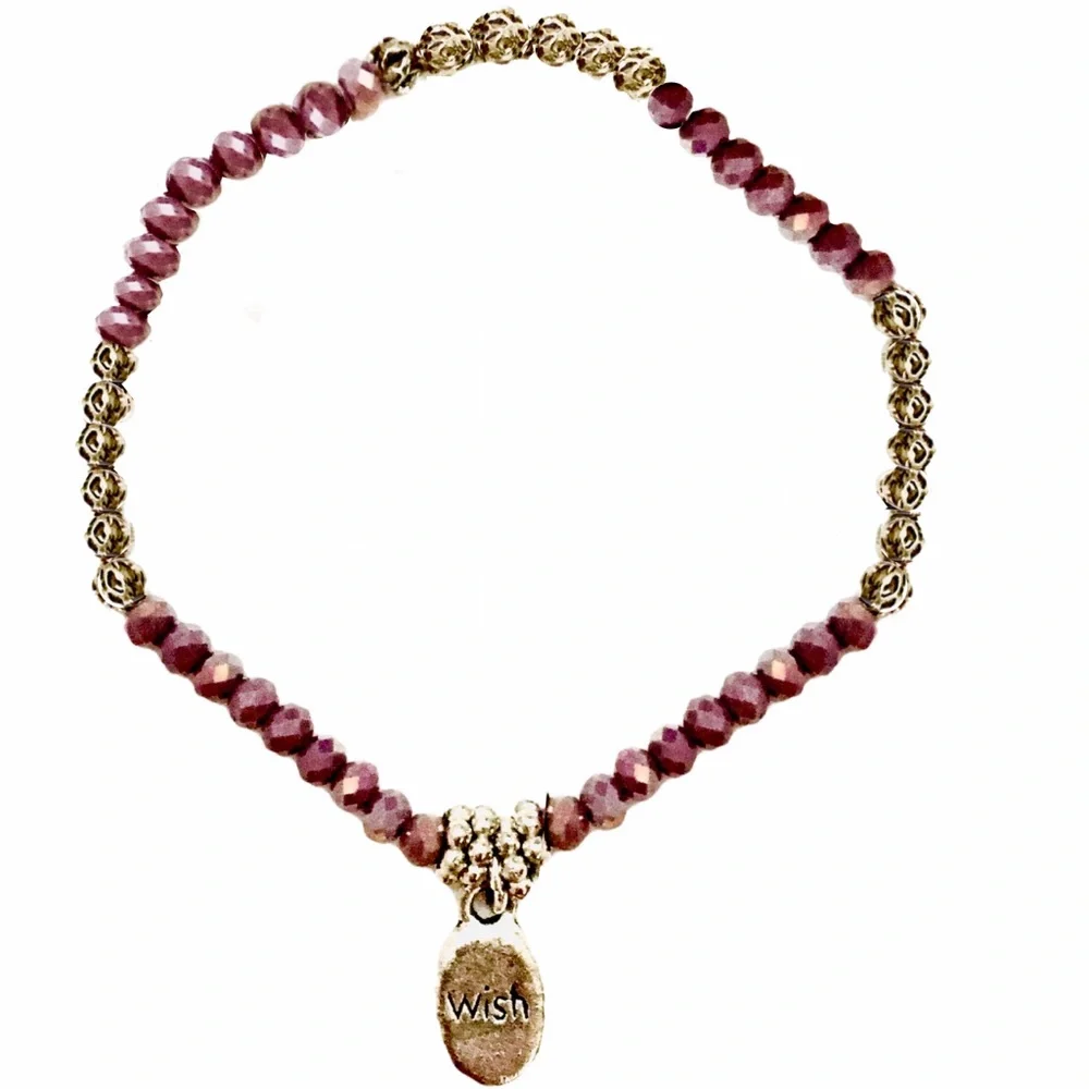 Handmade Beaded Stretch Bracelets w/ Silver Message Charms, 4 Total, O/S, New - Picture 5 of 11